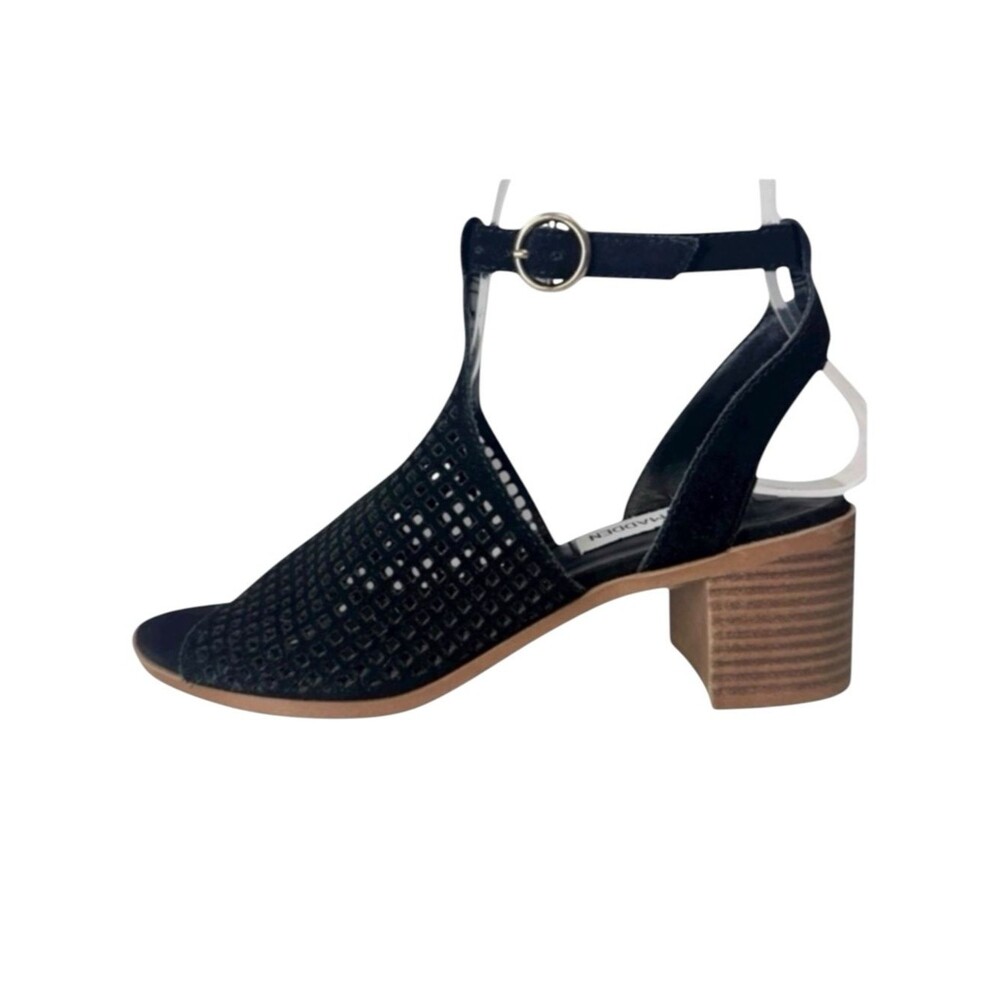 Steve Madden Barlow Perforated Leather Sandals Black Size 5 Office Casual